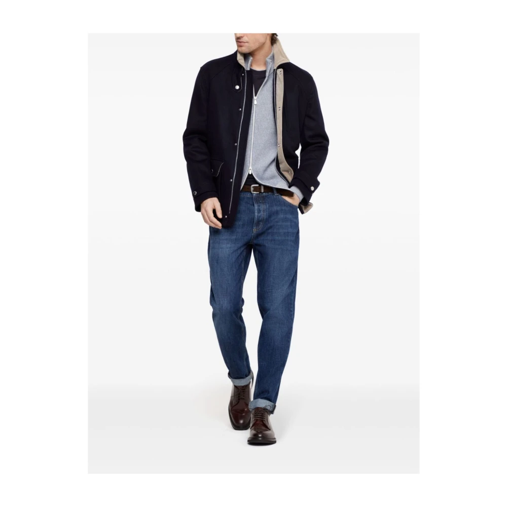 BRUNELLO CUCINELLI Blauwe Denim Broek Logo Patch Blue Heren