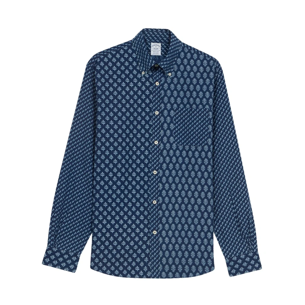 Brooks Brothers Indigo Print Katoenen Poplin Sport Shirt met Knoopsluiting Blue Heren