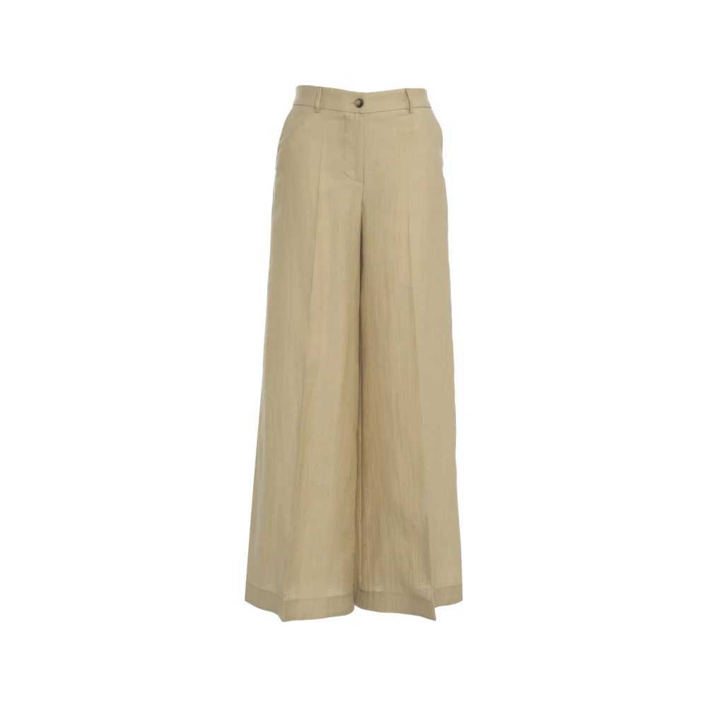 Kaos Stijlvolle Beige Wijde Linnen Broek Beige Dames