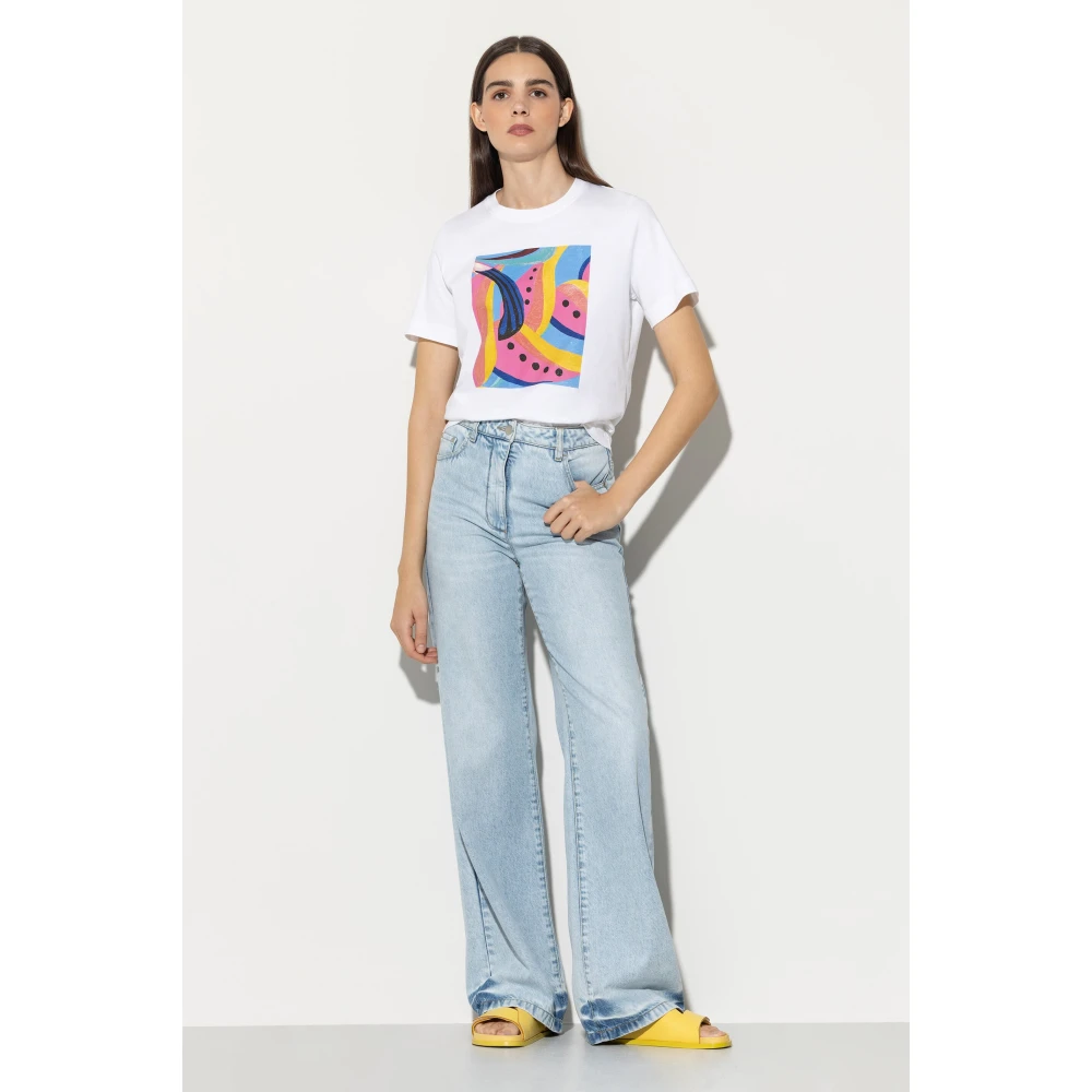 LUISA CERANO Abstract Print T-Shirt Multi Kleur White Dames