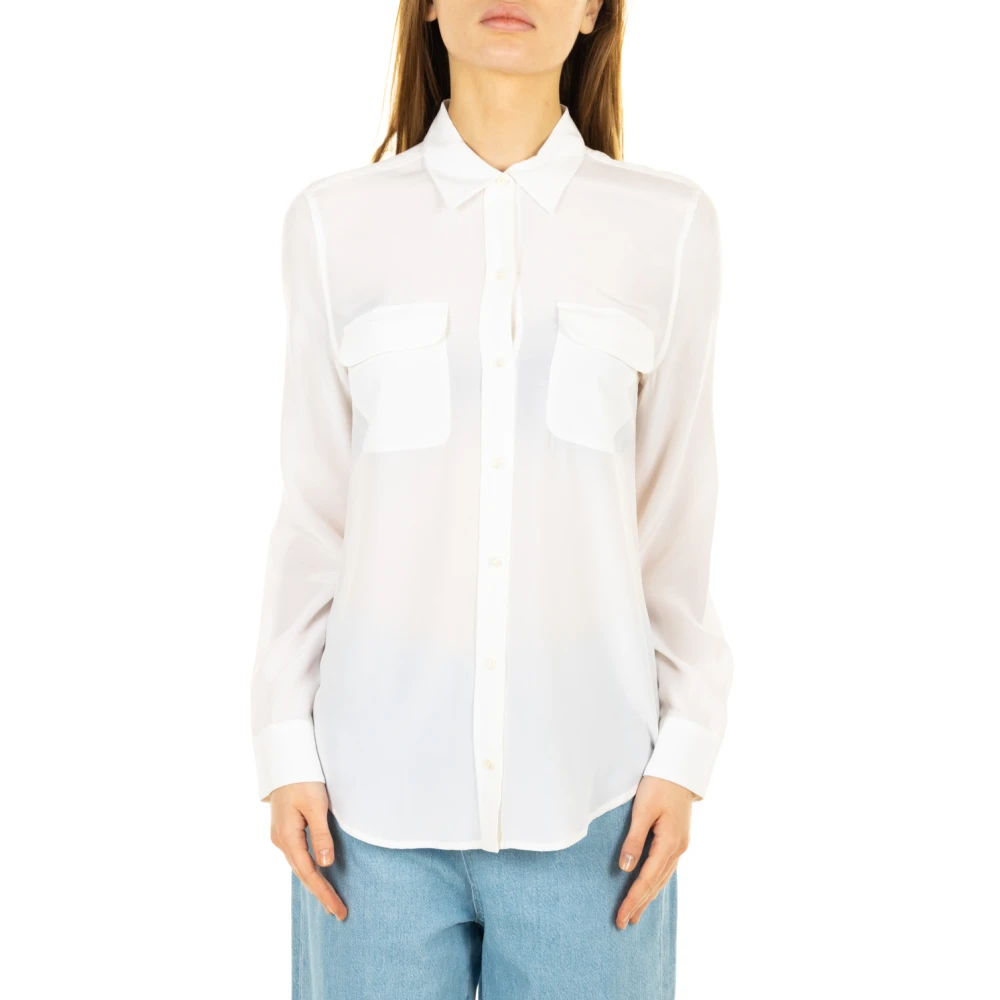 Equipment Witte Signature Longsleeve Shirt White Dames