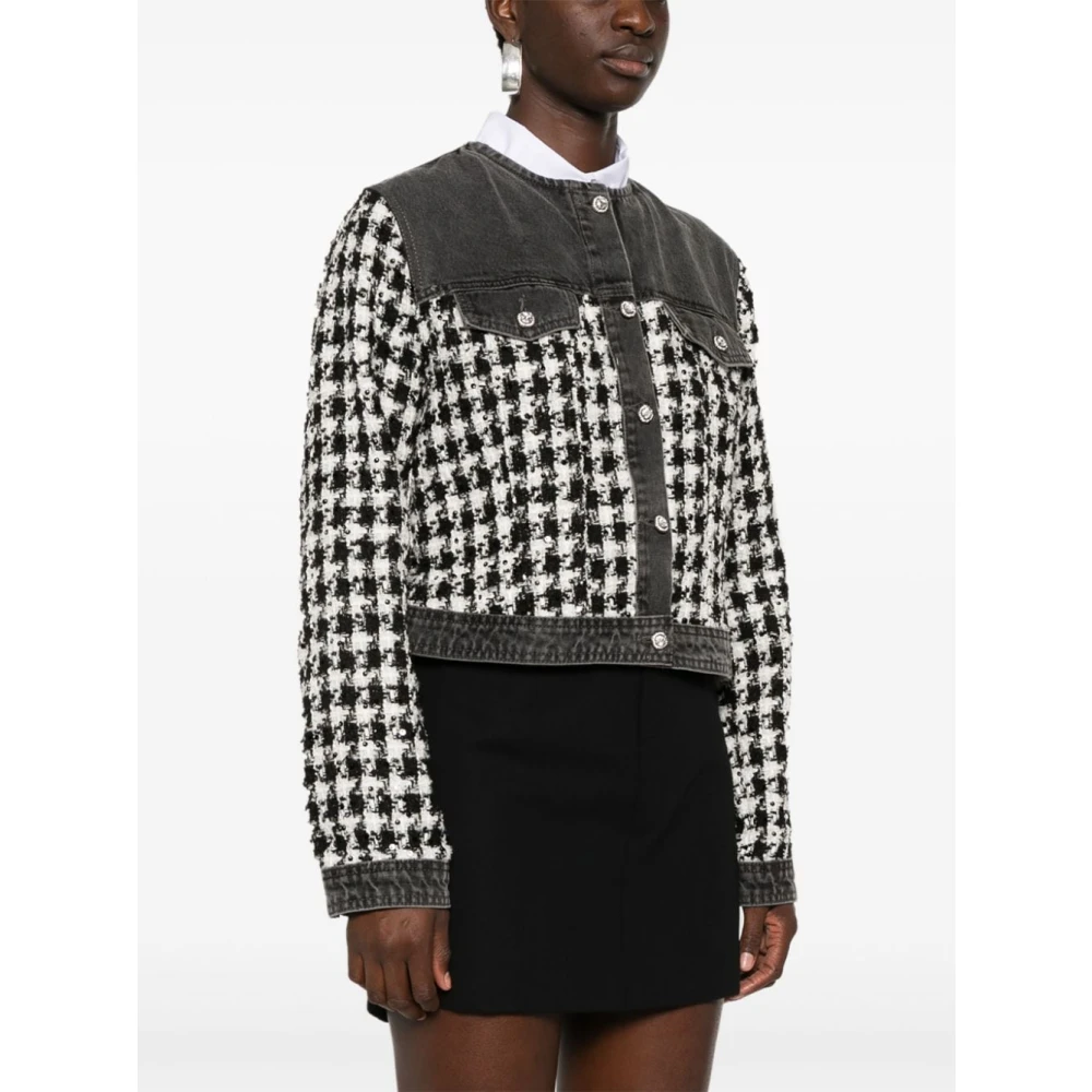 Liu Jo Blauwe Denim Houndstooth Jas Black Dames