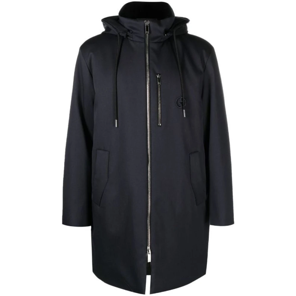Giorgio Armani Blauwe Wol Elegante Caban Jas Blue Heren