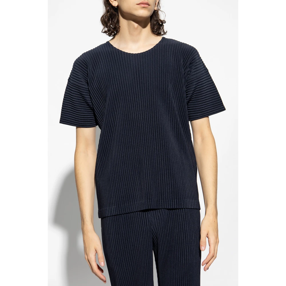 Issey Miyake Geplooide T-shirt Blue Heren