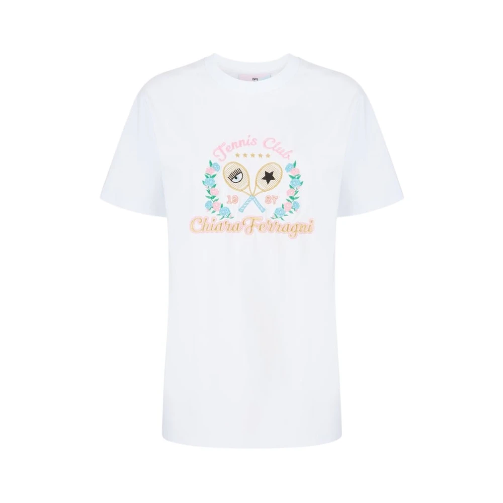 Chiara Ferragni Collection Witte Tennis Club Geborduurd T-shirt White Dames