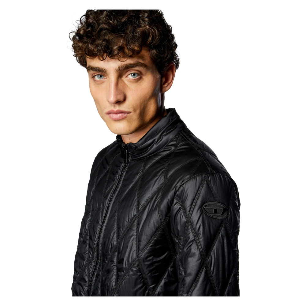 Diesel Mock-neck jacket in quilted nylon Black Heren