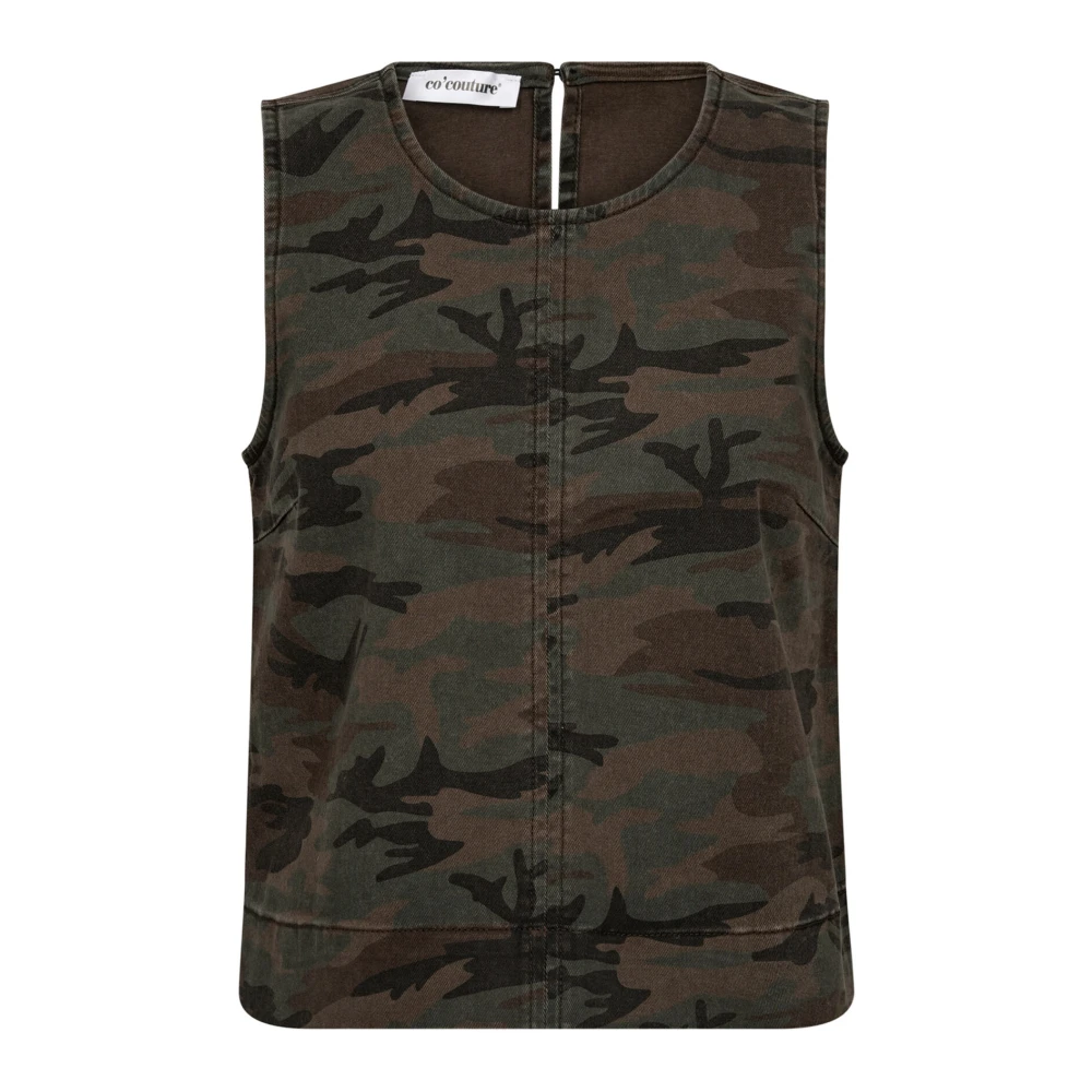 Co'couture Women's Green Sleeveless Tops, Xs, Camouflage Denim Top