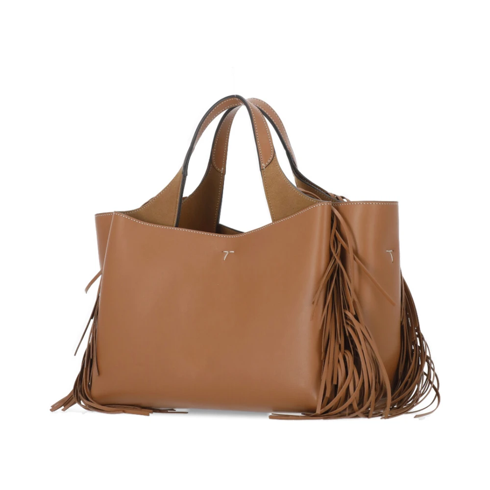 TOD'S Bruine Leren Schoudertas met Metalen Logo Brown Dames