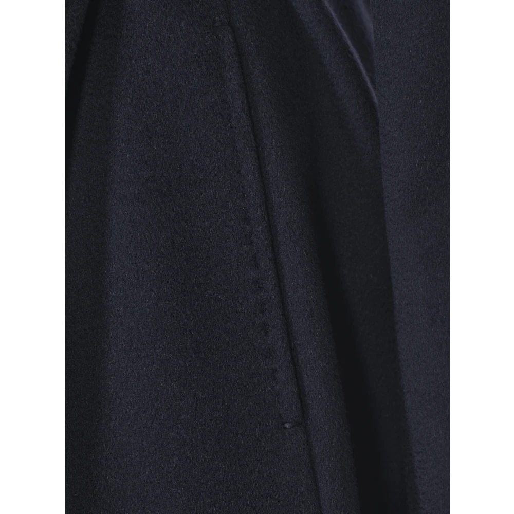 Max Mara Blauwe Wol Lange Jas met Riem Blue Dames