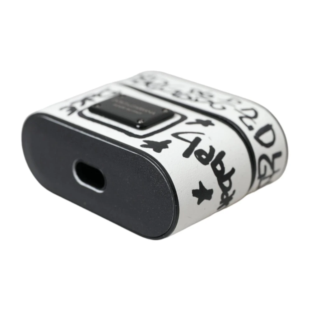 Dolce & Gabbana Geëtst leren Airpods hoesje met Scribble Logo Black Dames