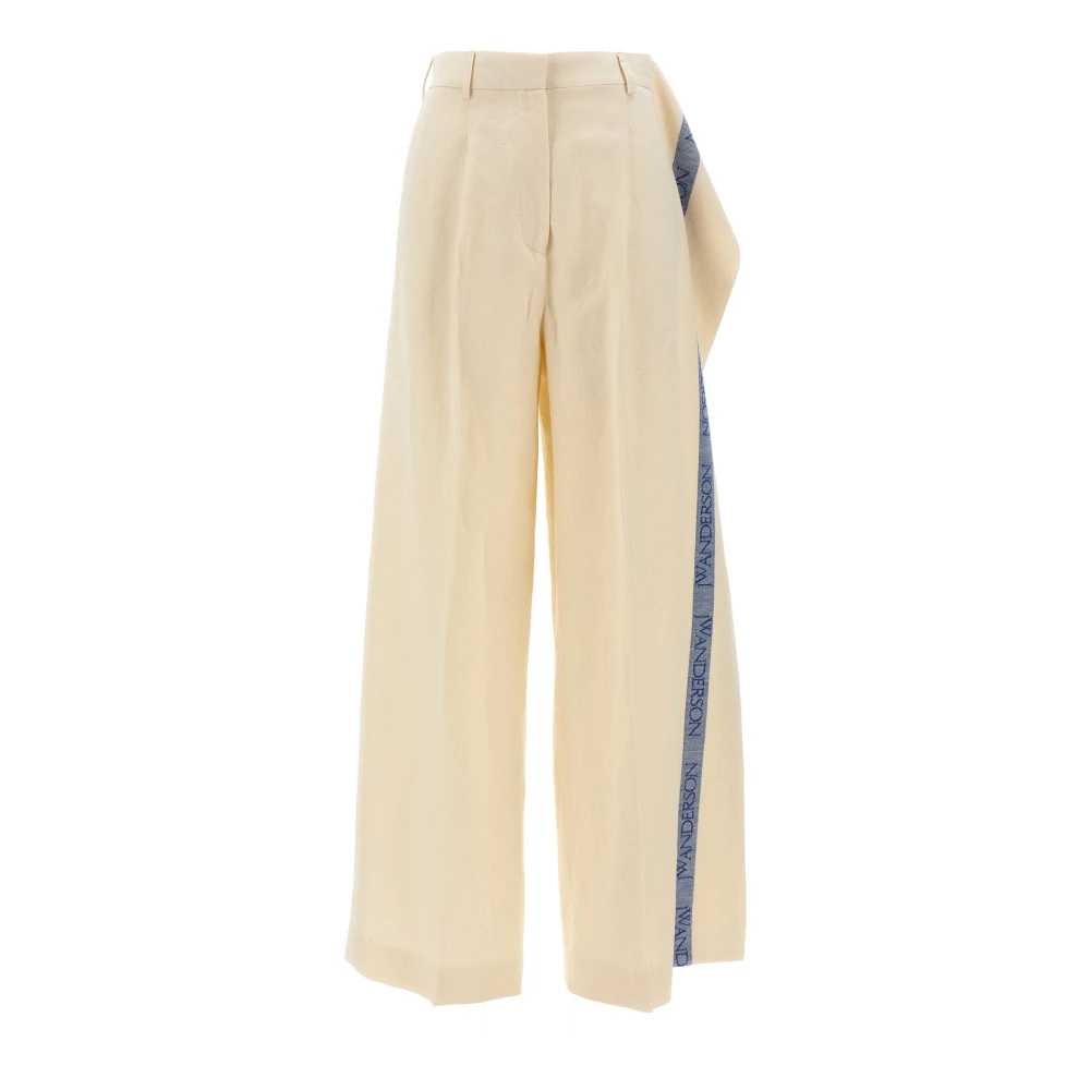Jw Anderson Women's Beige Logo Band Panel Trousers - Wide Trousers - 2XS - Trousers