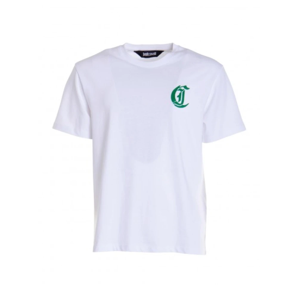 Just Cavalli Fluweel Logo T-shirt Korte mouwen Ruime pasvorm White Heren