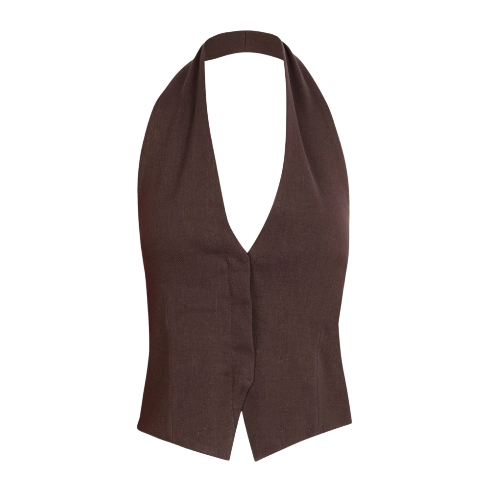 Cortana Women's Brown Sleeveless Tops, L, Umbra Halterneck Vest
