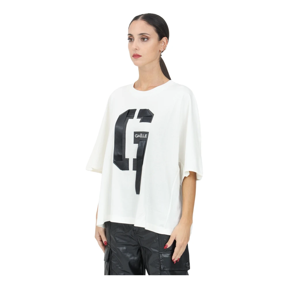 Gaëlle Paris Beige T-shirts en Polos met Korte Mouw Print White Dames