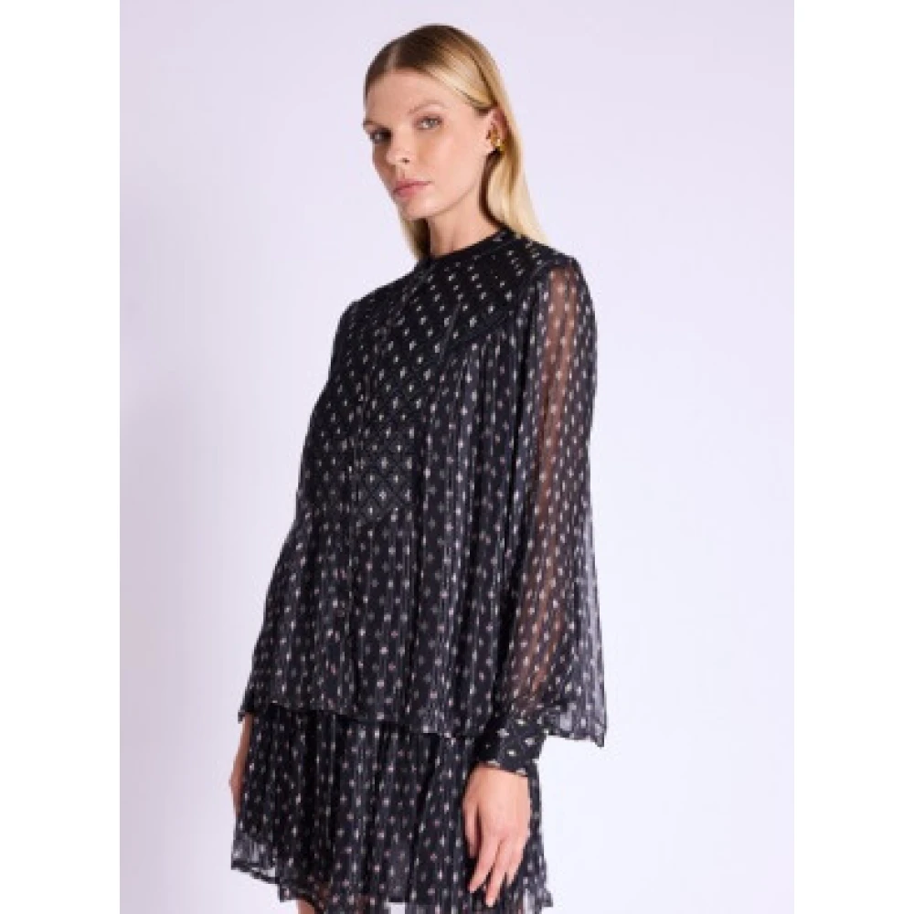 Berenice Elegante Zwarte Blouse met Satijnen Detail Black Dames