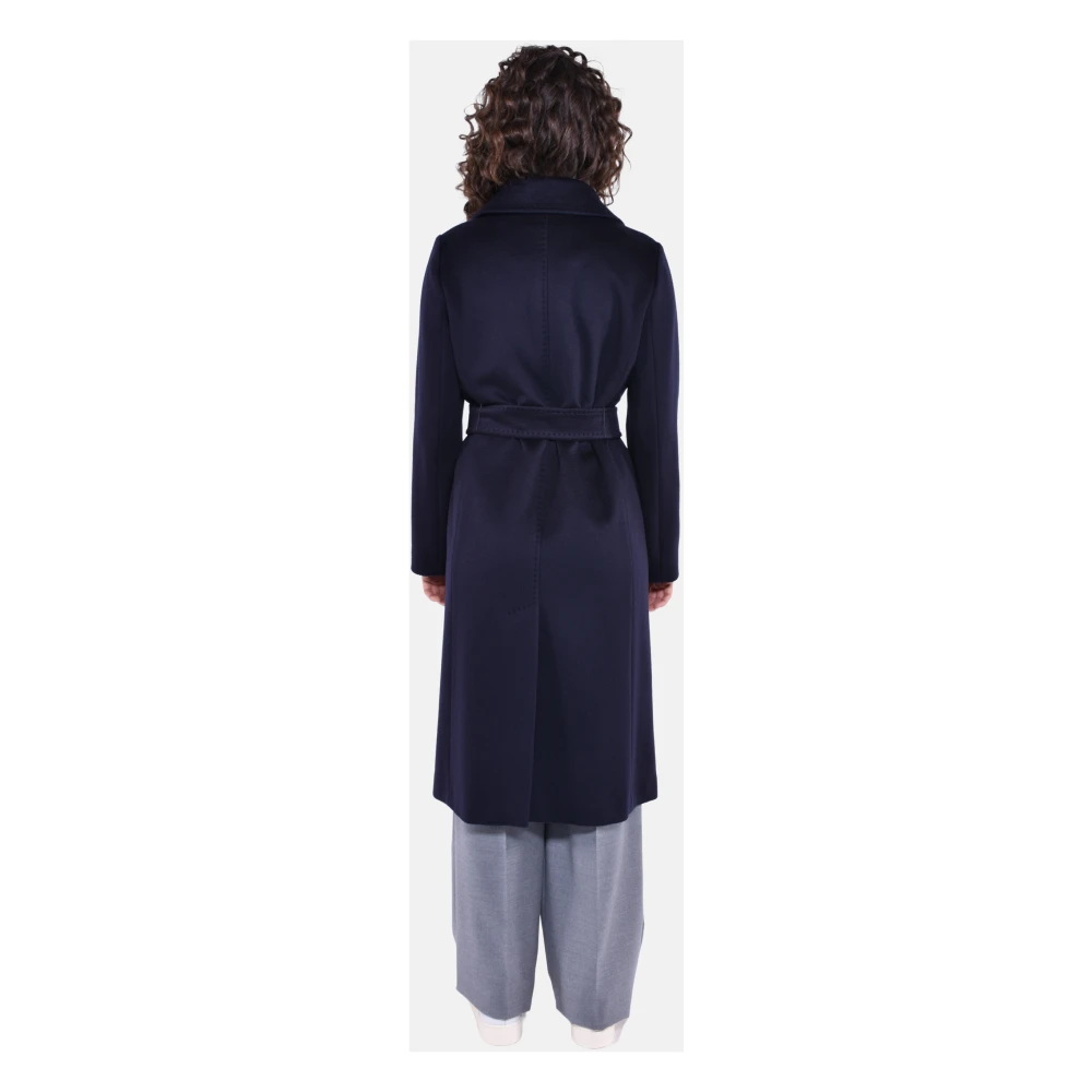 Max Mara Studio Wollen jas met dubbele rij knopen en riem Blue Dames