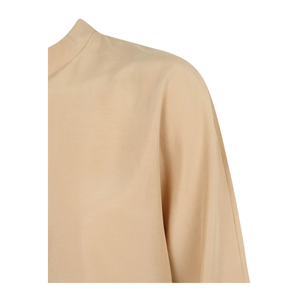 Cortana Zijden overhemd met Mao-kraag Beige Dames