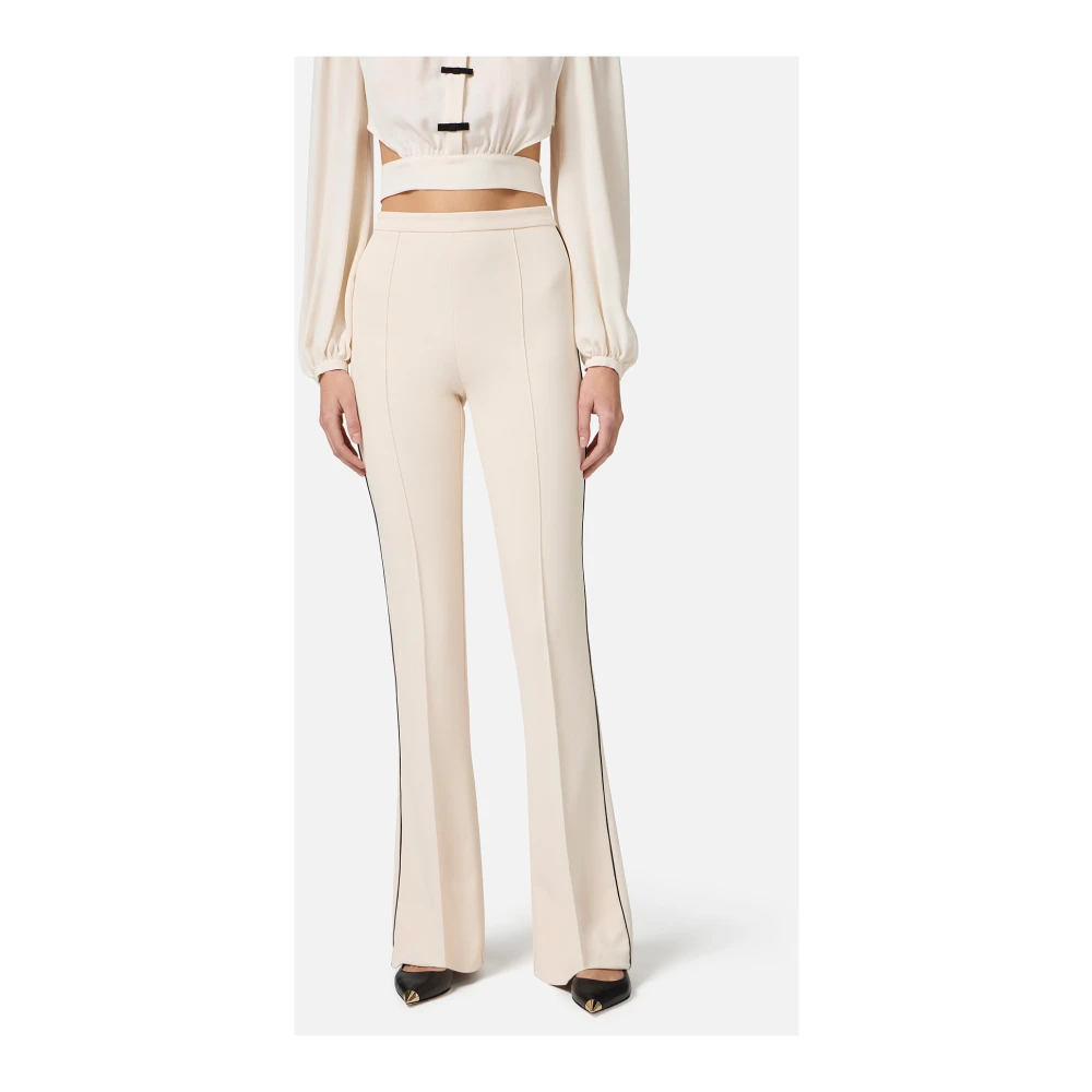 Elisabetta Franchi Wijde Pijp Stretch Crepe Broek Beige Dames