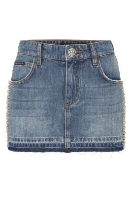 Denim Mini Skirt Rib Strass