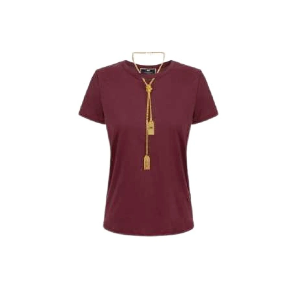 Elisabetta Franchi Bordeaux Ketting Goud T-shirt Ma009 CG3 Red Dames