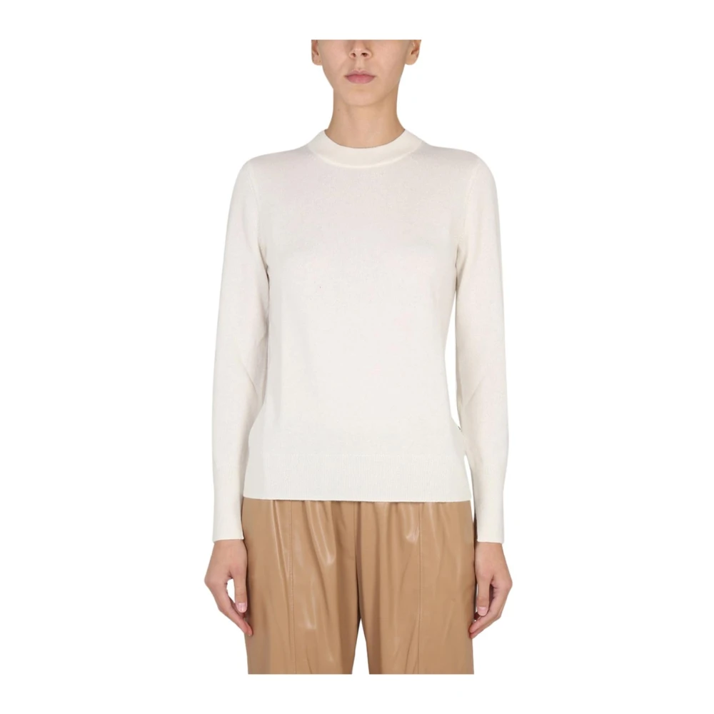 Hugo Women's White Mock Neck Fine Knit Jumper - Cashmere Knitwear - Xl - Knitwear