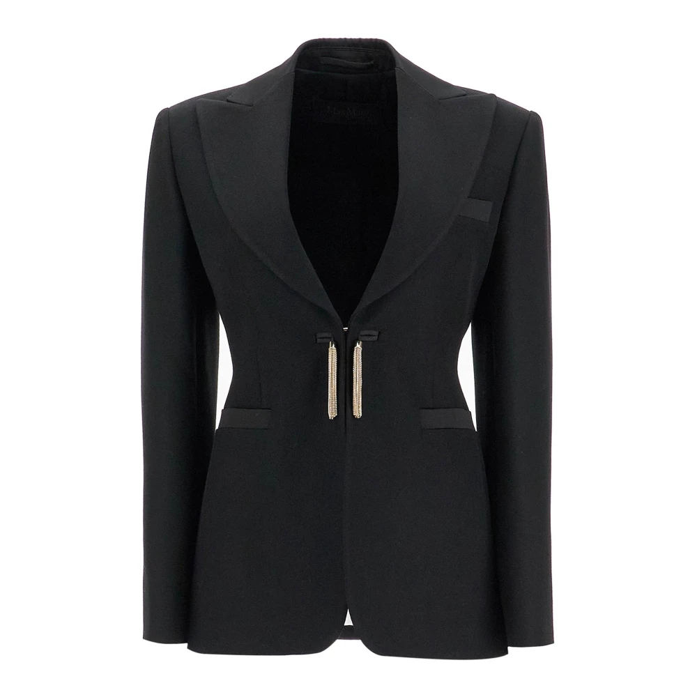 Max Mara Wollen Smoking Blazer met Juweelkwastjes Black Dames