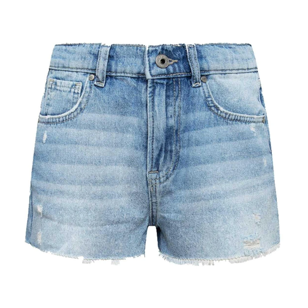 Pepe Jeans Girls Blue Shorts, 14 Y, Denim Shorts With Distressed Hem