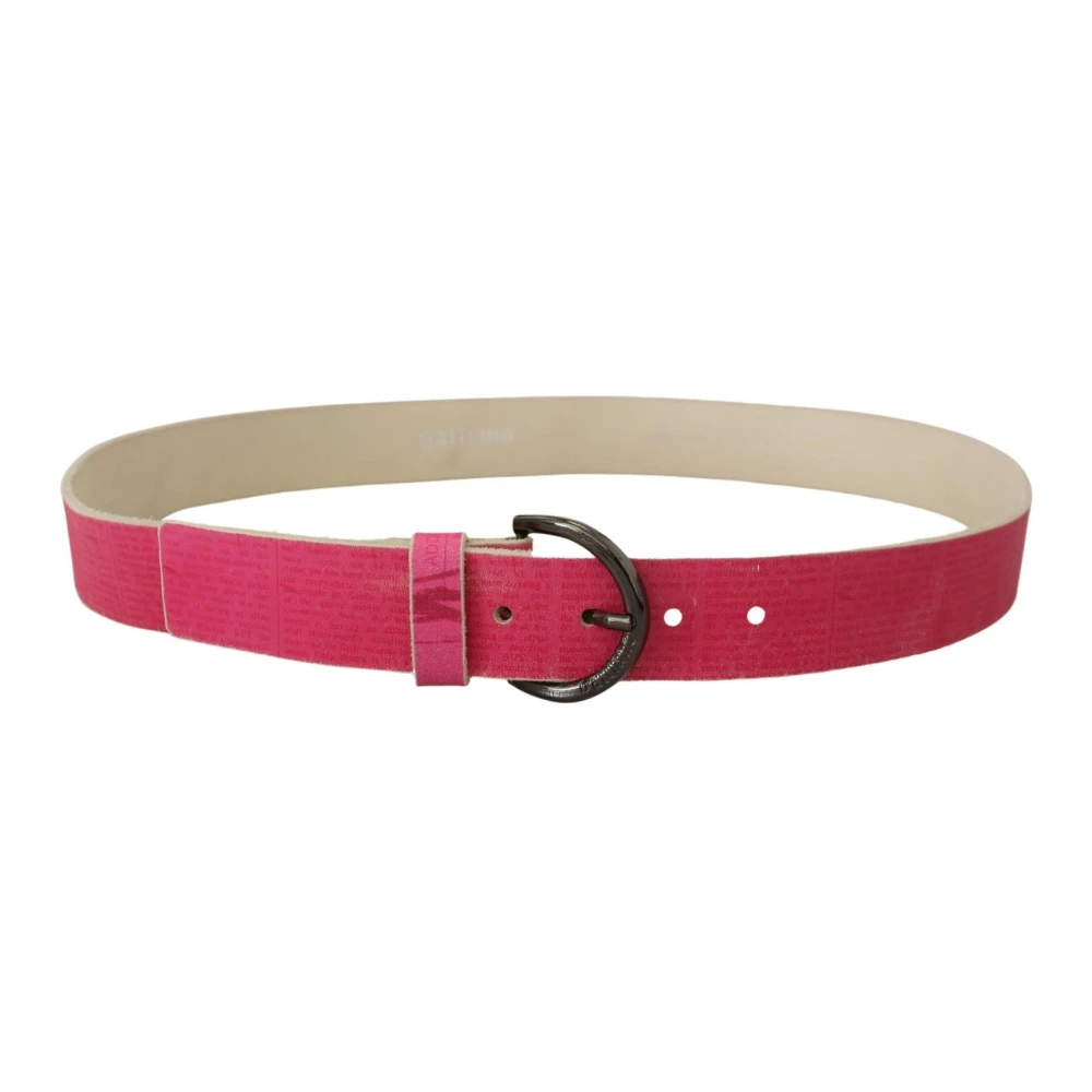 John Galliano Roze Leren Logo Ronde Gesp Riem Pink Dames