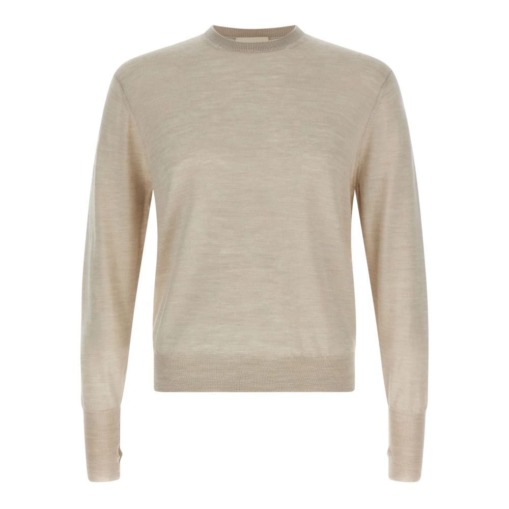 Ma'ry'ya Men's Beige Round-Neck Knitwear, L, Thin Crew Neck Jumper