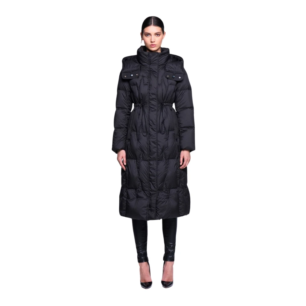 Silvian Heach Lang gewatteerd pufferjack met capuchon Black Dames