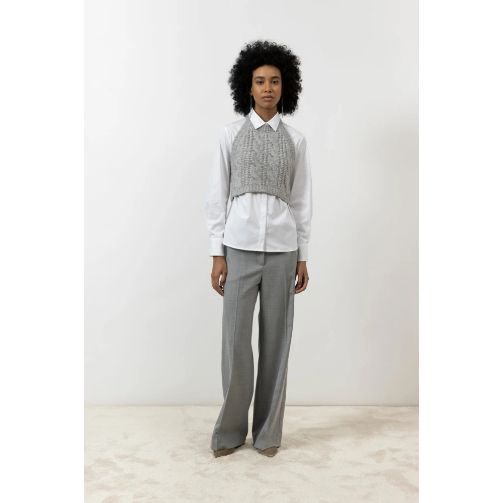 PESERICO Stretch wollen palazzo broek Gray Dames