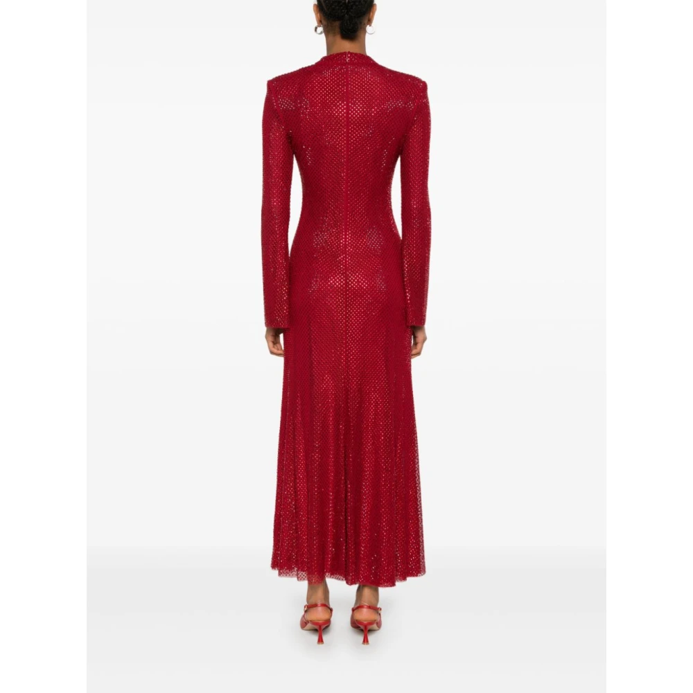 Self Portrait Rode Rhinestone Fishnet Midi Jurk Red Dames