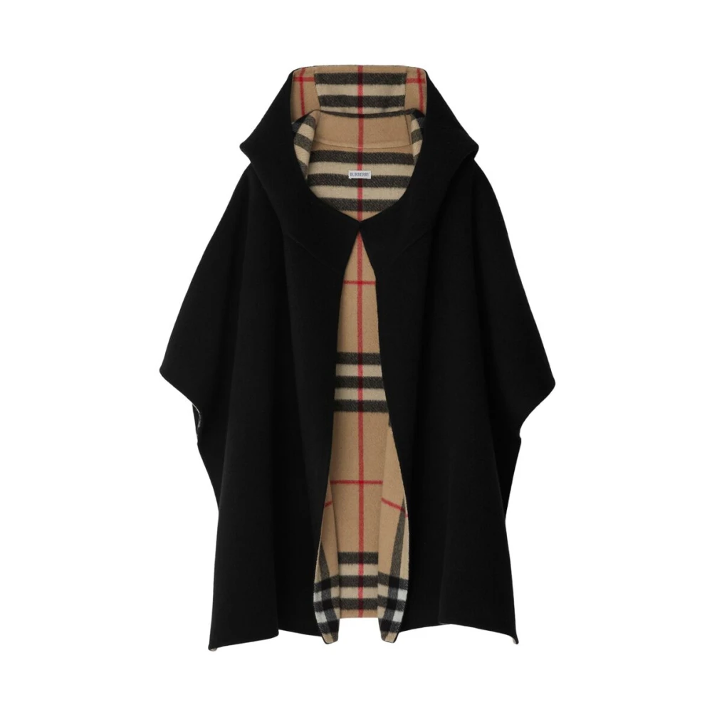 Burberry Equestrian Knight Motif Cashmere Cape Black Dames