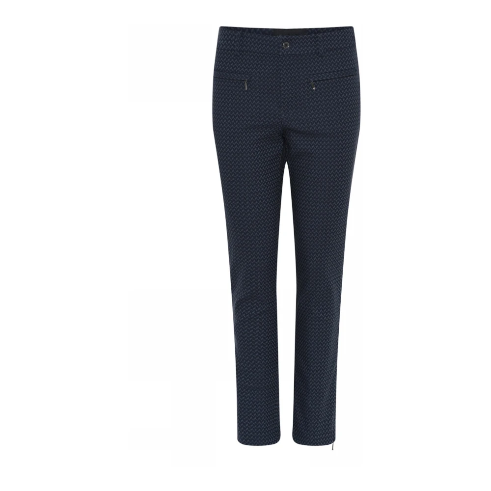 C.ro Women's Blue Slim-Fit Trousers, 2XL, Jacquard Zip Trousers