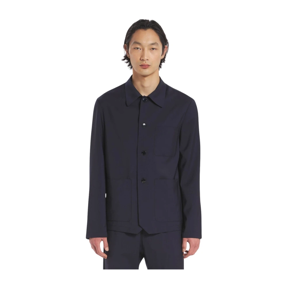 Barena Venezia Men's Blue Fresco Lana Overshirt With Button Closure