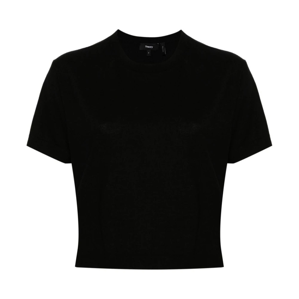 Theory Zwarte Merino Wol T-shirt Ronde Hals Black Dames