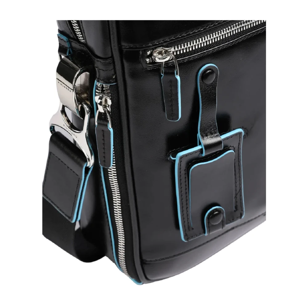 Piquadro Zwarte leren laptoptas met meerdere compartimenten Black Unisex