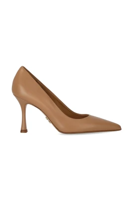 Beige Läderpumps med Spetsig Tå