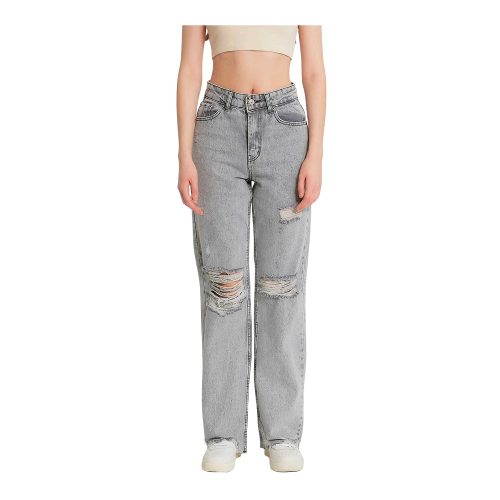 Catwalk Höga jeans med ribbat mönster - D83618 Gray, Dam
