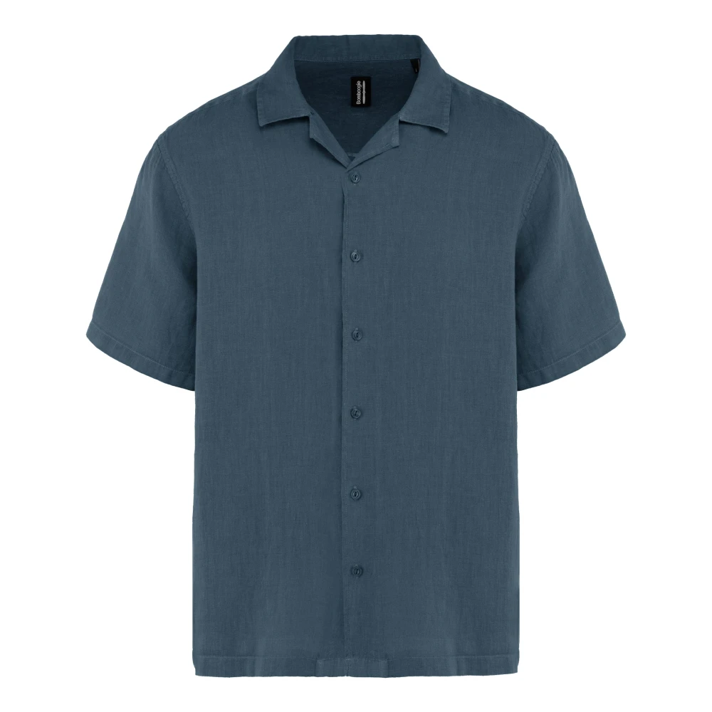 Bomboogie Men's Blue Regular Fit Linen Shirt - Short Sleeve Shirts - 2XL - Shirts