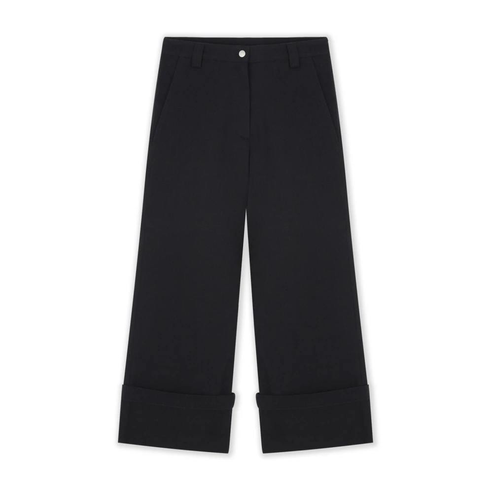 Moncler Women's Black Wide Leg Crop Trousers - Wide Trousers - S - Trousers
