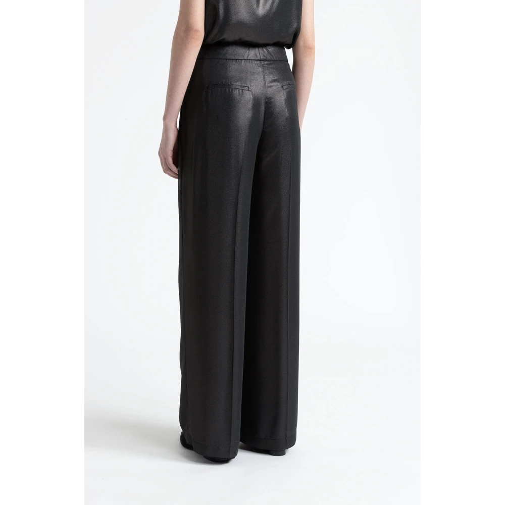 PESERICO Gelamineerde georgette palazzo broek Black Dames