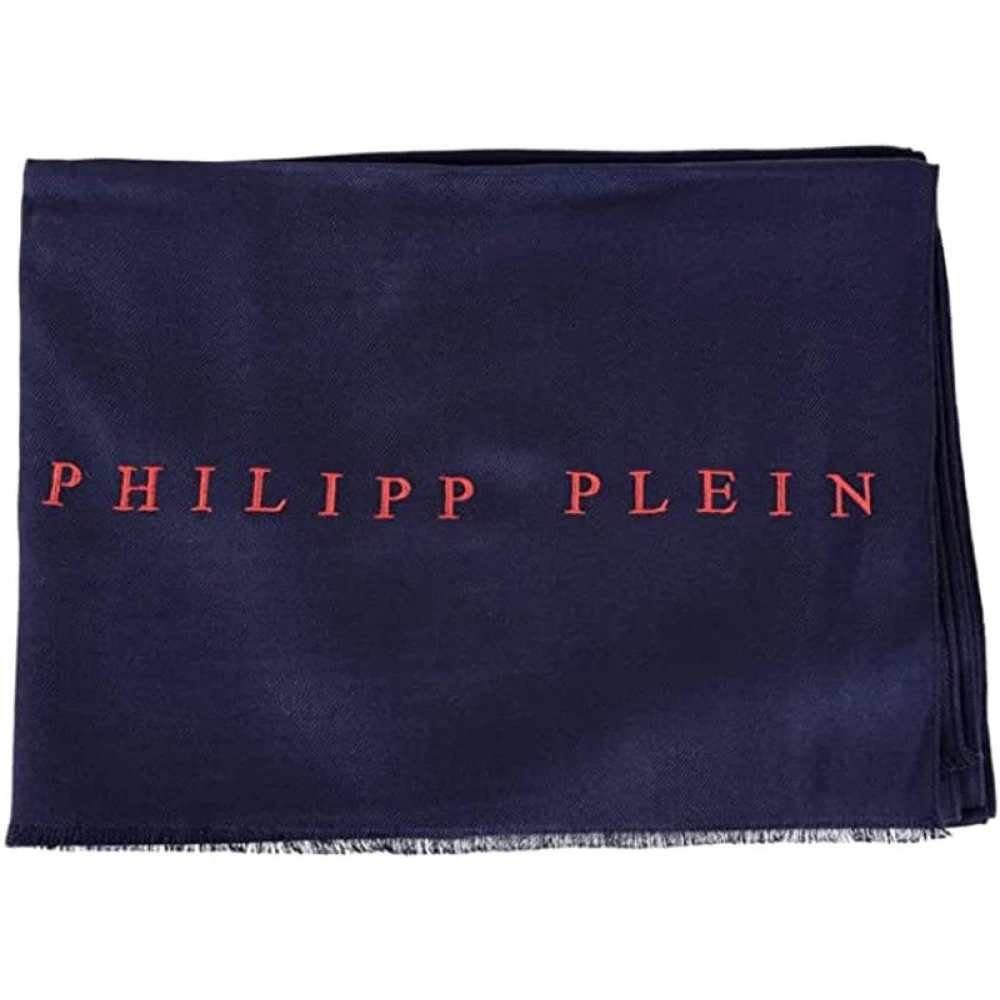 Philipp Plein Sjaal Halsdoek Stola met geborduurd Logo Blue Dames
