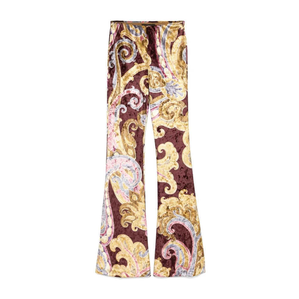 ETRO Beige Fluwelen Broek Abstract Patroon Wijd uitlopend Multicolor Dames