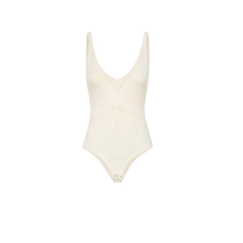 Elisabetta Franchi Women's Beige Full-Body, L, Openwork Knit Bodysuit