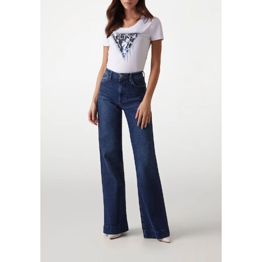 Guess Driehoek Bloemen T-shirt White Dames