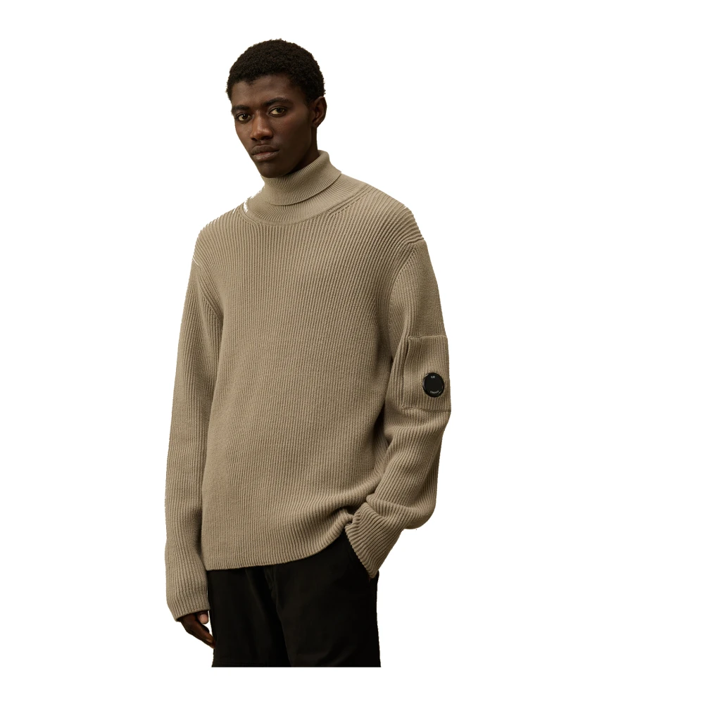 C.P. Company Geribbelde katoen nylon trui met lenszak Brown Heren