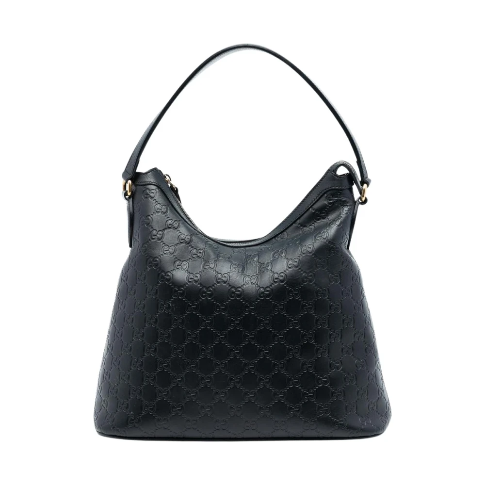 Gucci Vintage Women's Black Pre-Owned Vintage Embossed Monogram Leather Hobo Bag