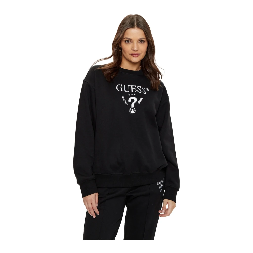 Guess ML Logo Sweatshirt Zwart Ronde Hals Black Dames