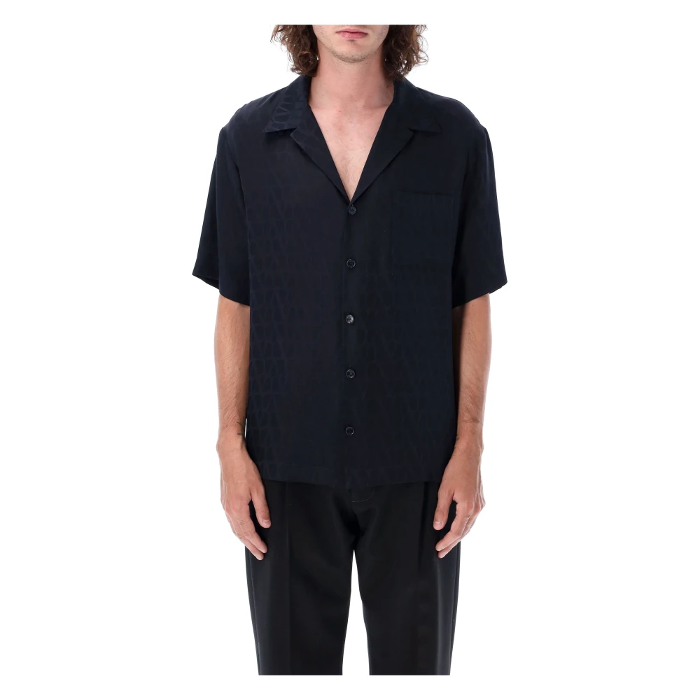 Valentino Garavani Iconograph Zijden Overhemd Marineblauw Blue Heren